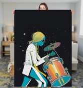 Stylish Musical Sherpa Blanket with Rhythmic Resonance design on a bed.